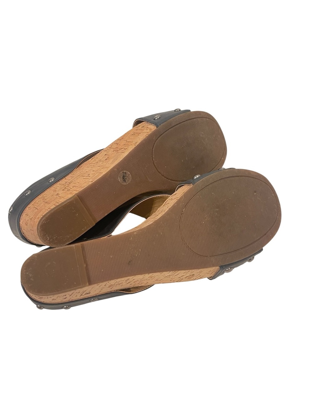 Women's Lucky Brand Mykayla Black Leather Cork Wedge Sandals Shoes - Picture 5 of 5